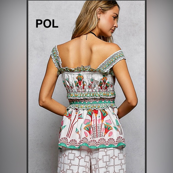 BP235-12🤍💚POL pretty on or Off-Shoulder White Floral Smocked Peplum Top-gorg ! - Picture 2 of 7